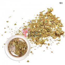 Decor pentru unghii NADP047AA paiete fulgi holografici Auriu cu Reflexii